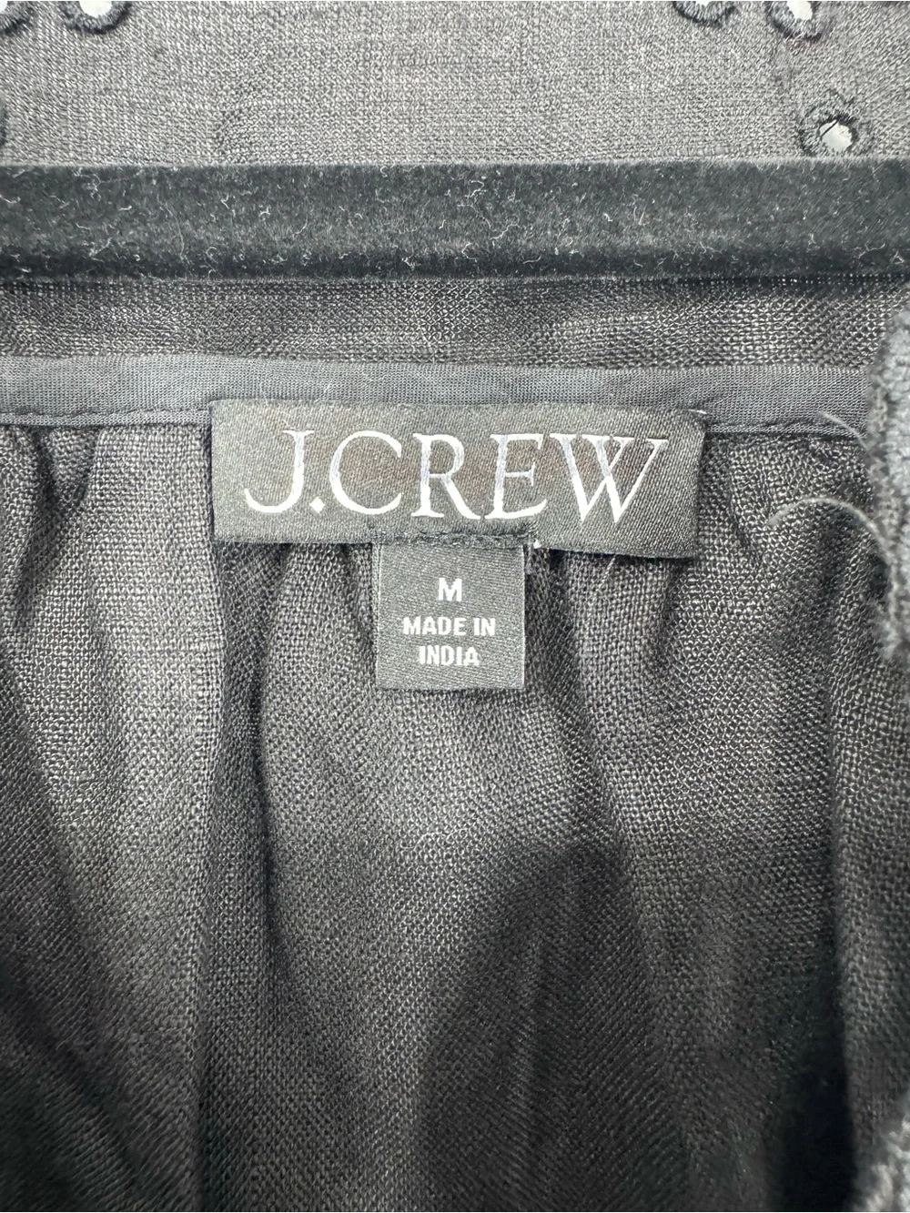 NEW J. Crew Embroidered Eyelet Top Black Linen Scalloped Trim Loose Size M